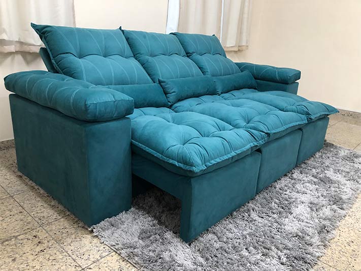 Sofá Retrátil Reclinável 2,45 m Azul Tiffany 18 Vitória - Rei dos Estofados