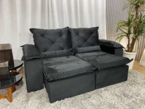 Sofá Retrátil Reclinável 2,00 m Preto 504 Athenas Premium