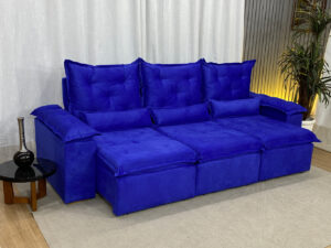 Sofá Retrátil Reclinável 2,70 m Azul 910 Athenas Premium