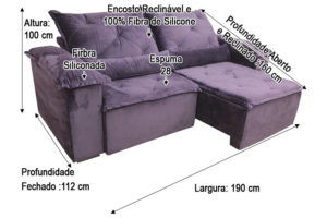 Sofá Retrátil 1.90 m - Modelo Zuqui - Violeta 6
