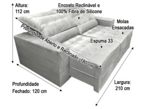 Sofá Retrátil 2.10 m - Modelo Baruqui - Linho Cinza