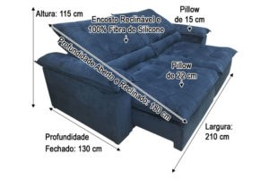Sofá Retrátil 2.10 m - Modelo Campinas - Azul 325