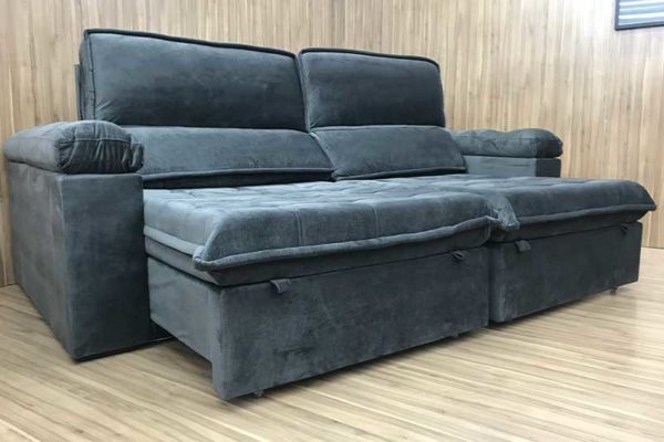 Sofá Retrátil 2.10 m - Modelo Vergas - Cinza Escuro 330