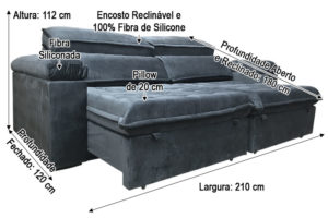 Sofá Retrátil 2.10 m - Modelo Vergas - Cinza Escuro 330