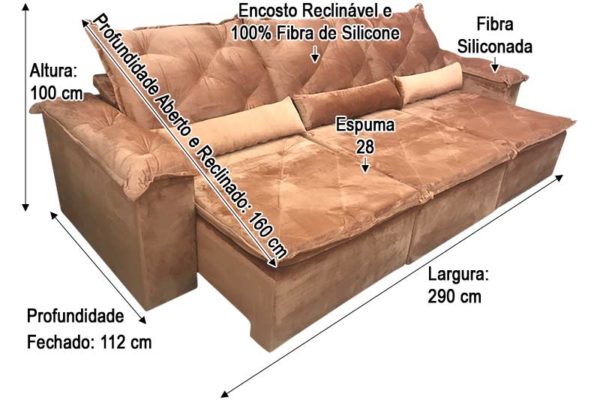 Sofá Retrátil 2.90 m - Modelo Quintela - Terracota 509