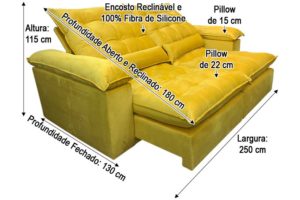 Sofá Retrátil Amarelo 2.50 m de Largura - Modelo Campinas
