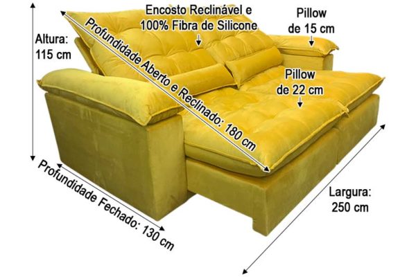 Sofá Retrátil Amarelo 2.50 m de Largura - Modelo Campinas