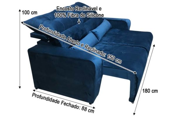 Sofá Retrátil Azul 1.80 m de Largura - Modelo Alice