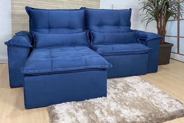 Sofá Retrátil Azul 2.10 m de Largura - Modelo Foster