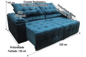 Sofá Retrátil Azul 2.30 m de Largura - Modelo Jacar