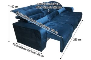 Sofá Retrátil Azul 2.50 m de Largura - Modelo Alice