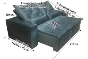 Sofá Retrátil Cinza 2.10 m de Largura - Modelo Esplendor
