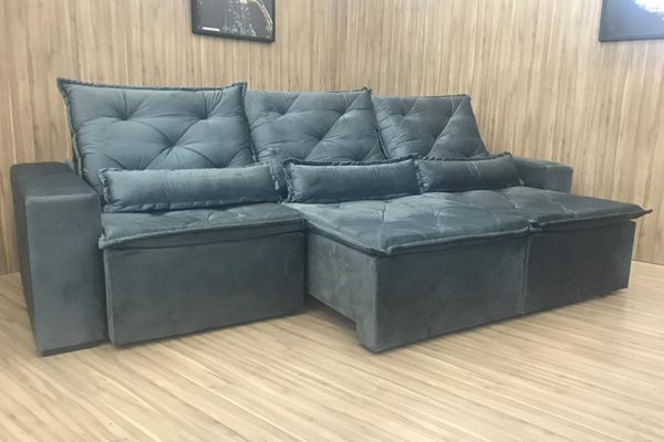 Sofá Retrátil Cinza 3.20 m de Largura - Modelo Eros
