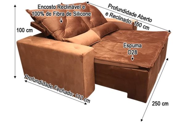 Sofá Retrátil Terracota 2.50 m de Largura - Modelo Esplendor