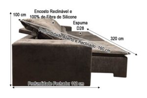 Sofá Retrátil Marrom 3.20 m de Largura - Modelo Eros