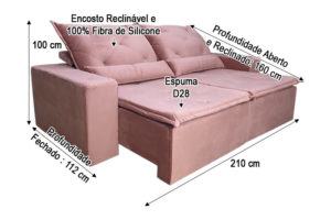Sofá Retrátil Rosa 2.10 m de Largura- Modelo Esplendor