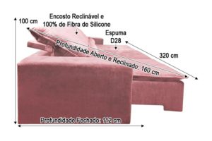 Sofá Retrátil Rosa 3.20 m de Largura - Modelo Eros