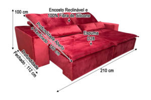 Sofá Retrátil Vermelho 2.10 m de Largura - Modelo Esplendor