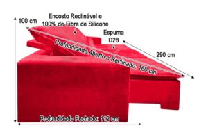Sofá Retrátil Vermelho 2.90 m de Largura Modelo Delta