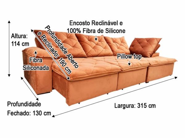 Sofá de Canto Retrátil 3.15 m - Modelo Spazio - Terracota 507