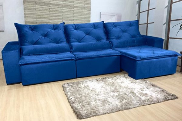 Sofá Retrátil Azul 3.20 m de Largura - Modelo Eros