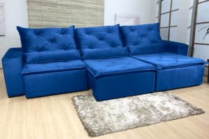 Sofá Retrátil Azul 3.20 m de Largura - Modelo Eros