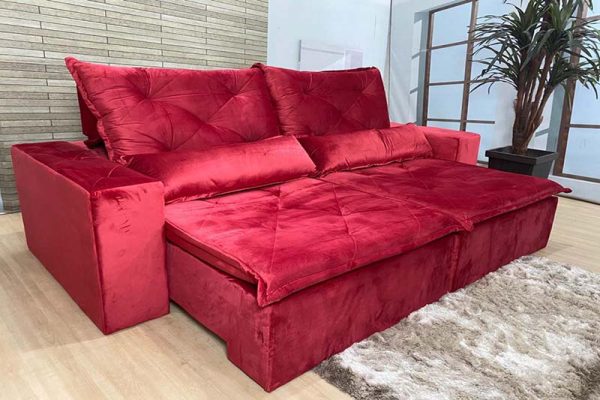 Sofá Retrátil Vermelho 2.10 m de Largura - Modelo Esplendor - Bom Preço